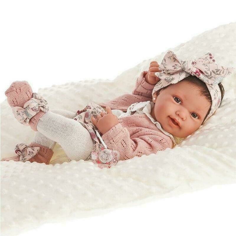 Antonio juan - papusa bebe realist pipa reborn cu pernuta cu articulatii alb-roz corp realist anatomic