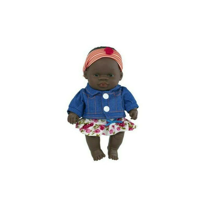 Miniland - papusa bebelus fetita africana , 21 cm, cu imbracaminte de vara