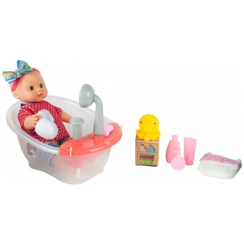 Papusa bebelus malplay cu cadita si accesorii pentru baie