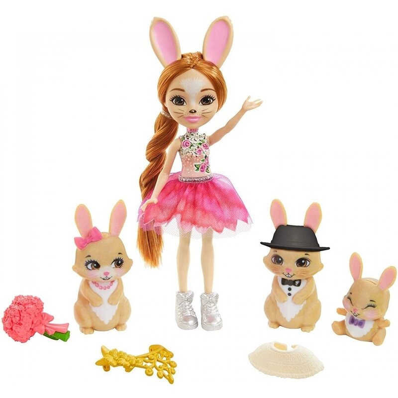 Enchantimals - Papusa Brystal Bunny Family Cu accesorii, Cu 3 figurine by Mattel
