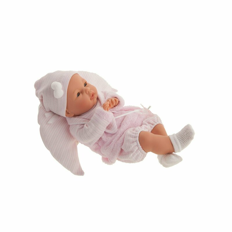 Antonio juan - papusa bimba rosa , 37 cm, cu mecanism de plans, cu pleoape miscatoare