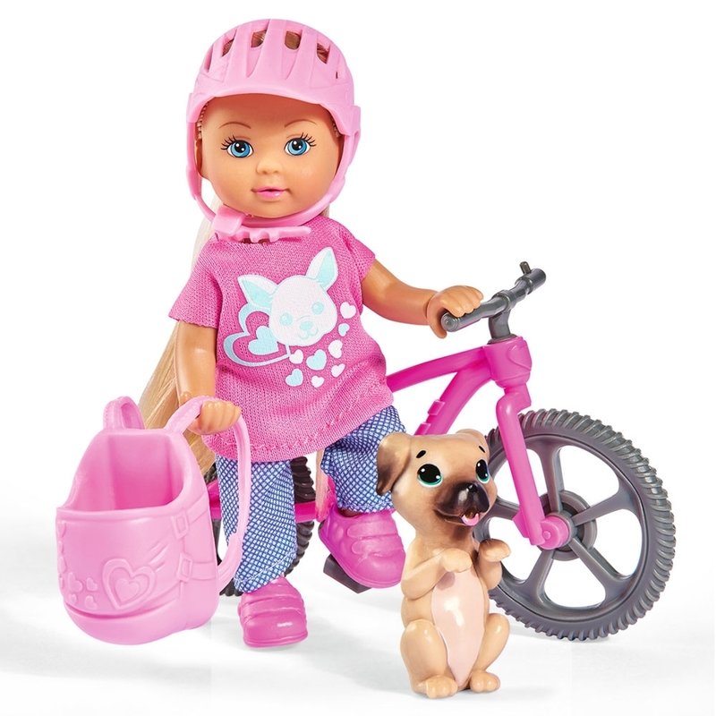 Simba - papusa evi love 12 cm holiday bike cu bicicleta si catelus