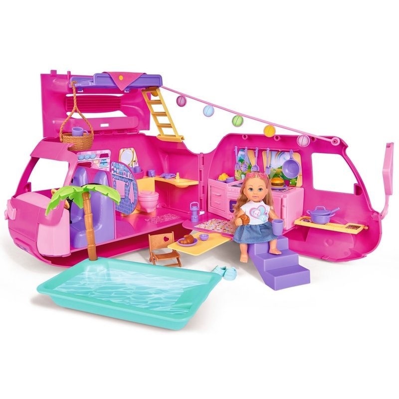 Simba - papusa evi love 12 cm holiday camper cu rulota si accesorii