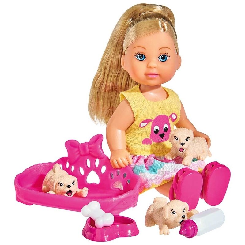 Simba - papusa evi love puppy love cu 3 catelusi si accesorii