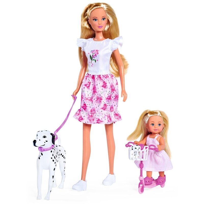 Simba - papusa steffi love cute walk papusa 29 cm, papusa 12 cm, 2 figurine si accesorii