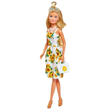 Simba - Papusa Steffi Love , Cu rochita cu imprimeu floarea soarelui, Alb