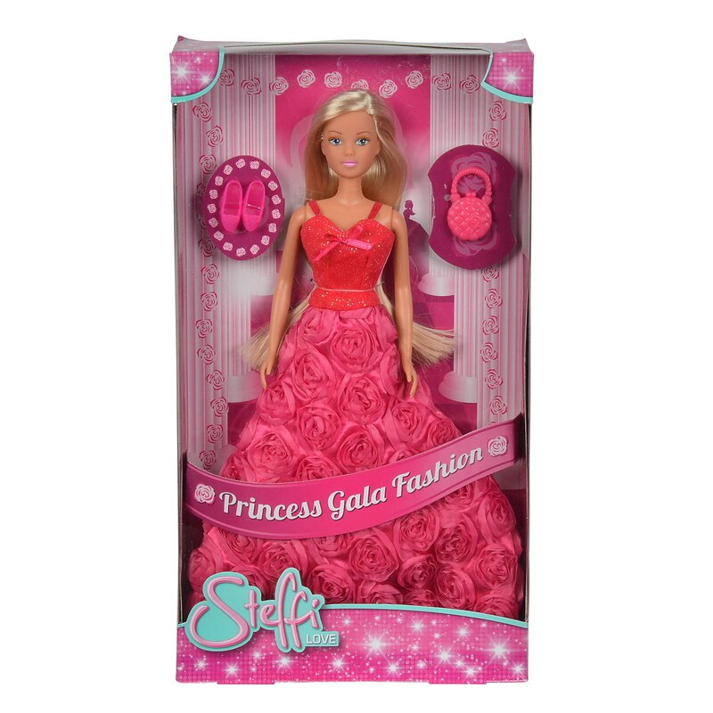 Simba - papusa steffi love, cu rochie de gala plina de trandafiri, rosu