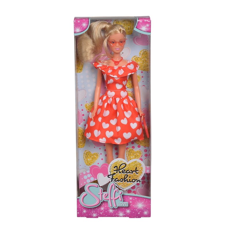 Simba - papusa steffi love , in rochie cu inimioare