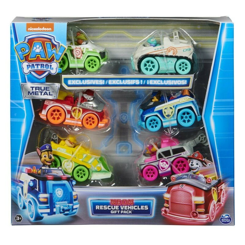 Spin master - patrula catelusilor set 6 masinute metalice neon scara 1:55