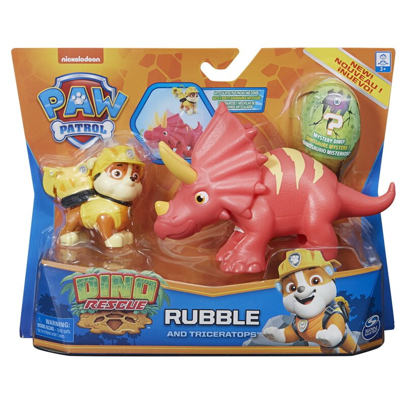 Spin master - set figurine rubble , paw patrol , cu dinozaurul triceraptor