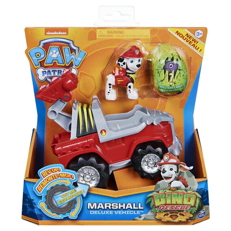 Spin master - set de joaca vehicul , paw patrol , cu figurina dino surpriza, cu catelusul marshall