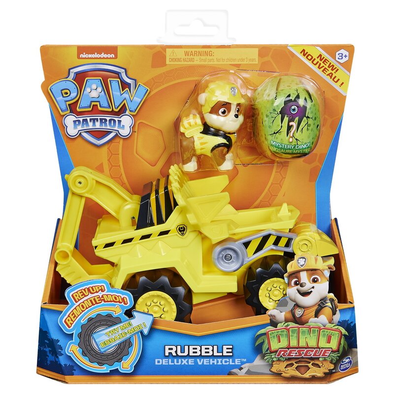 Spin master - set de joaca vehicul , paw patrol , cu figurina dino surpriza, cu catelusul rubble