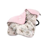 Paturica calduroasa, MimiNu, Pentru scoica, scaun auto/carucior, Cu gluga si urechi, Dimensiune 90x90 cm, Din Minky + Bumbac, Materiale certificate Oeko Tex Standard 100, Design, Little Ballerina Pink