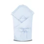 Paturica de infasat, MimiNu, Cu volanase, Cu multiple utilizari, Cu inchidere cu panglica, Dimensiune 75x75 cm, Din bumbac certificat Oeko Tex Standard 100, Colectia Royal, Blue