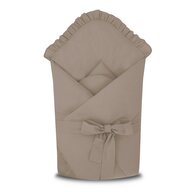 Paturica de infasat, MimiNu, Cu volanase, Cu multiple utilizari, Cu inchidere cu panglica, Dimensiune 75x75 cm, Din bumbac certificat Oeko Tex Standard 100, Colectia Royal, Mocha
