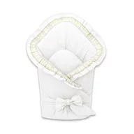 Paturica de infasat, MimiNu, Cu volanase si dantela, Cu multiple utilizari, Cu inchidere cu panglica, Dimensiune 75x75 cm, Din bumbac certificat Oeko Tex Standard 100, White