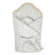 Paturica de infasat, MimiNu, Premium, Cu volanase si dantela, Cu multiple utilizari, Cu inchidere cu panglica, Dimensiune 75x75 cm, Din bumbac certificat Oeko Tex Standard 100, Meadow