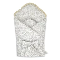 Paturica de infasat, MimiNu, Premium, Cu volanase si dantela, Cu multiple utilizari, Cu inchidere cu panglica, Dimensiune 75x75 cm, Din bumbac certificat Oeko Tex Standard 100, Meadow