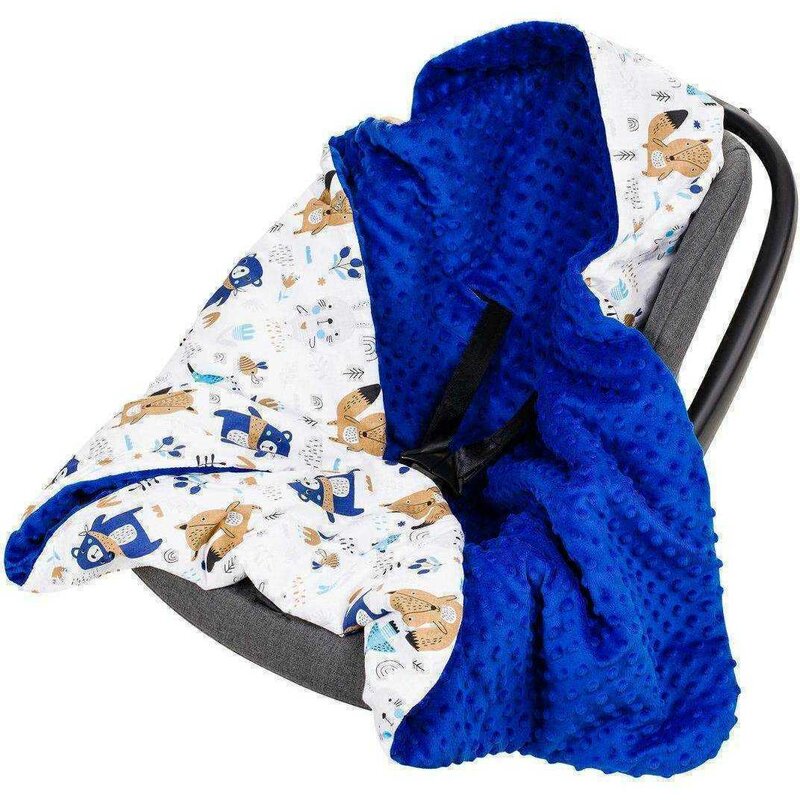 Infantilo - accesoriu scaun auto paturica de infasat minky , ursuleti, din bumbac, 90x90 cm, albastru