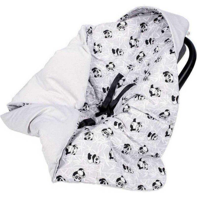 Infantilo - accesoriu scaun auto paturica de infasat velvet , panda, multifunctionala, din bumbac, 90x90 cm, gri