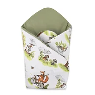 Paturica de infasat, Qmini, Cu doua fete, Cu multiple utilizari, Cu inchidere arici velcro, Dimensiune 75x75 cm, Din bumbac certificat Oeko Tex Standard 100, Fox on bikes Natural