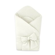 Paturica de infasat, Qmini, Din muselina dubla, Cu inchidere cu panglica, Dimensiune 75x75 cm, Din material certificat Oeko Tex Standard 100, Cream