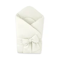 Paturica de infasat, Qmini, Din muselina dubla, Cu inchidere cu panglica, Dimensiune 75x75 cm, Din material certificat Oeko Tex Standard 100, Cream