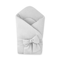 Paturica de infasat, Qmini, Din muselina dubla, Cu inchidere cu panglica, Dimensiune 75x75 cm, Din material certificat Oeko Tex Standard 100, Gray