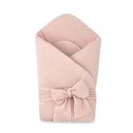 Paturica de infasat, Qmini, Din muselina dubla, Cu inchidere cu panglica, Dimensiune 75x75 cm, Din material certificat Oeko Tex Standard 100, Powder Pink