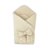 Paturica de infasat, Qmini, Din muselina dubla, Cu inchidere cu panglica, Dimensiune 75x75 cm, Din material certificat Oeko Tex Standard 100, Warm Beige