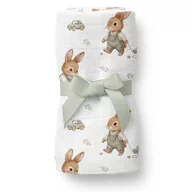 Paturica din bambus cu multiple intrebuintari, Qmini, Material certificat Oeko Tex Standard 100, 110x110 cm, Bunnies/Cars