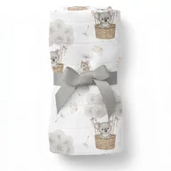 Paturica din bambus cu multiple intrebuintari, Qmini, Material certificat Oeko Tex Standard 100, 110x110 cm, Koala /Dandelions Grey