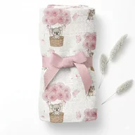 Paturica din bambus cu multiple intrebuintari, Qmini, Material certificat Oeko Tex Standard 100, 110x110 cm, Koala /Dandelions Pink