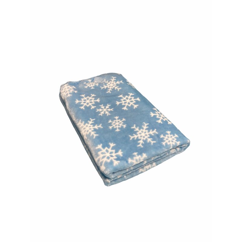 Deseda - paturica din plush cocolino fulgi de nea pe bleu