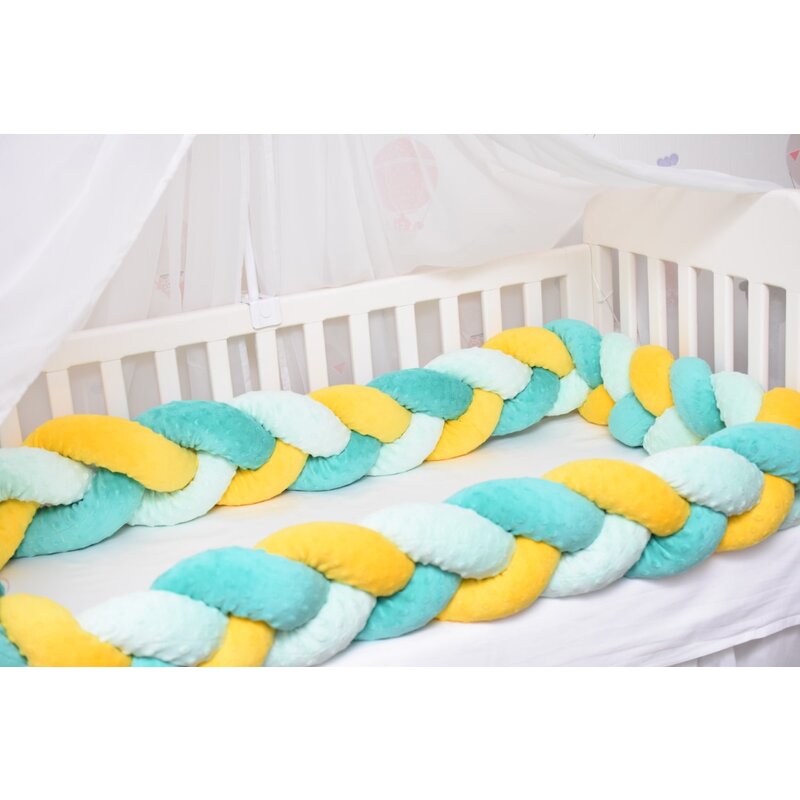 Paturica fermecata - aparatori impletite plus minky verde menta, turquoise si galben 360 cm
