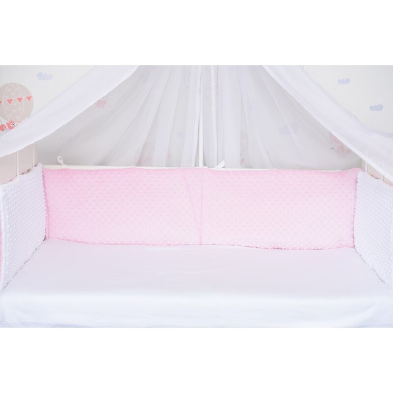 Paturica fermecata - set complet aparatori groase clasic minky alb roz 360 cm