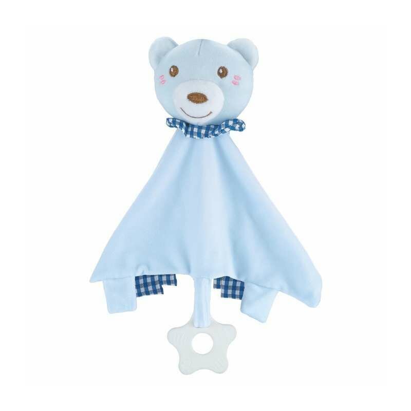 Paturica, Free2Play, Teddy Bear, Moale, Cu zornaitoare, Cu jucarie dentitie, 33 x 33 x 8 cm, Blue