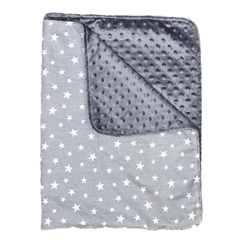 Paturica junior dubla bumbac - mincky pufos 145 x110 cm steluțe pe gri