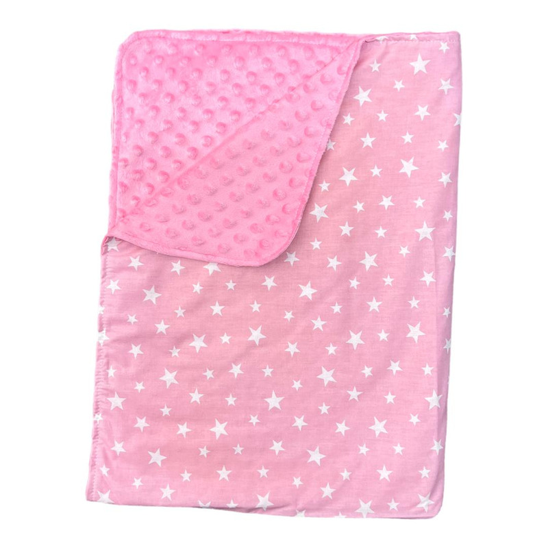 Paturica junior dubla bumbac - mincky pufos 145 x110 cm steluțe pe roz