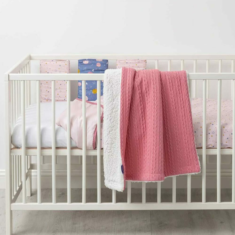 Paturica lux sherpa pentru bebelusi 75 x 100 cm pink clevamama 3482