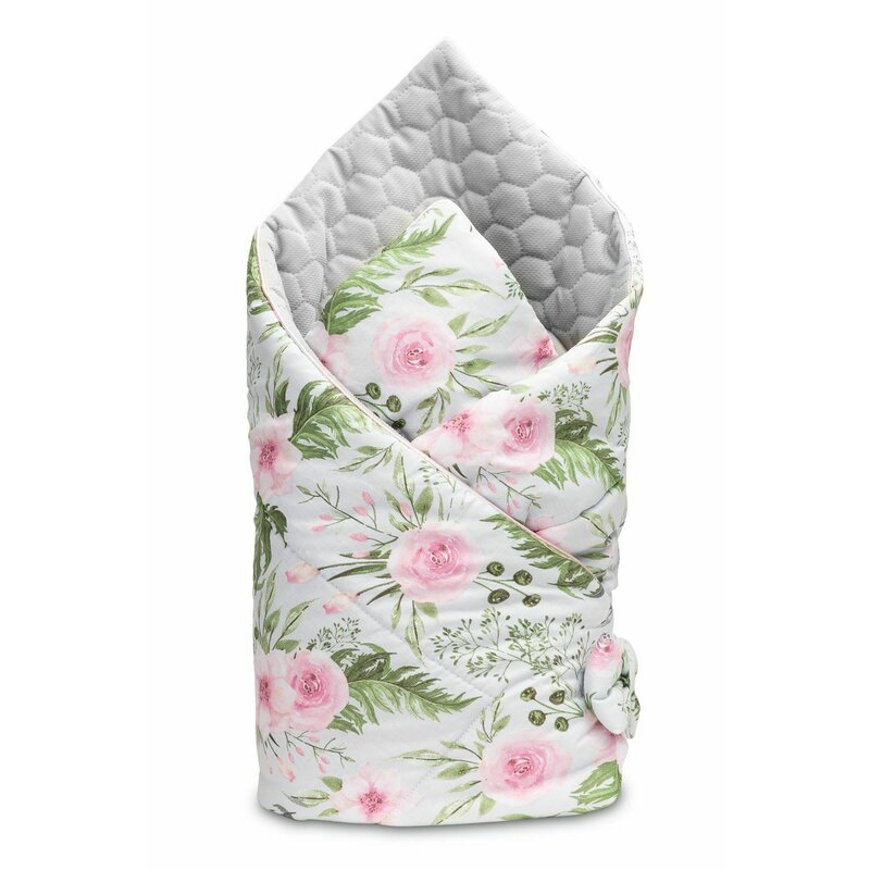Sensillo - paturica nou-nascut velvet wrap flori gri 75x75 cm