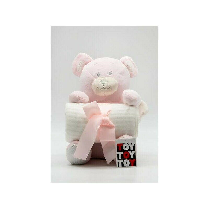 Hausmann (a-haberkorn) - paturica pufoasa cu jucarie toy urs pink, 26cm hausmann