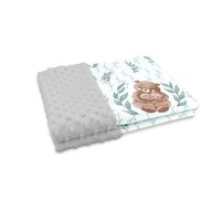 Paturica pufoasa, MimiNu, Cu doua fete, Dimensiune 75x100 cm, Din tesatura Minky si bumbac, Materiale certificate Oeko Tex Standard 100, Lulu Natural Grey