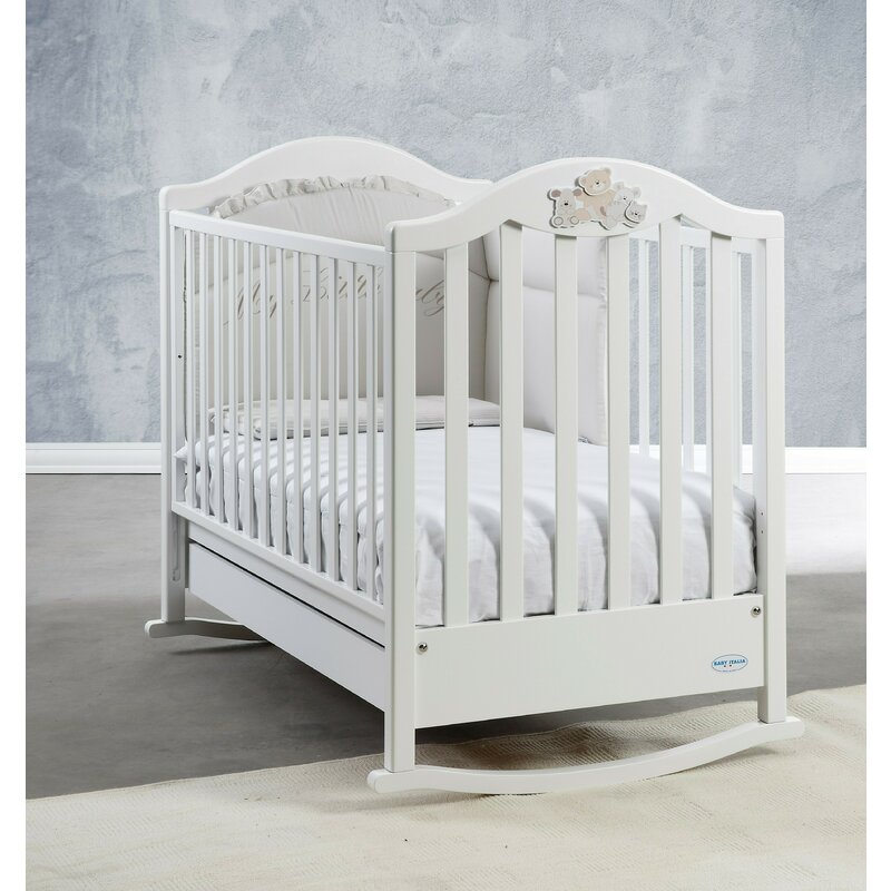 Baby Italia - Patut cu sistem de leganare + sertar Didi family , Lemn masiv, Cu laterale culisabile, 127x63 cm, Alb
