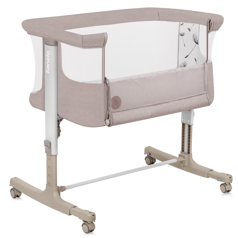 Patut co-sleeper, Lionelo, Aurora, 3 in 1, Cu leganare si setare unghiulara, Include saltea cu densitate T25 si geanta transport, Reglabil in 5 pozitii, Pana la 9 kg, 0 luni+, 85x60x66 cm, Certificari EN 1130:2019+AC:2020, EN 16890:2, Bej