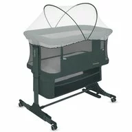 Patut co-sleeper, Lionelo, Jodie, Multifunctional, Reglabil in 6 pozitii pe inaltime, Saltea cu densitate T25, Functie de leganare, Cu plasa de tantari, Buzunar depozitare, Geanta transport,  84x48x70-80 cm, Verde inchis