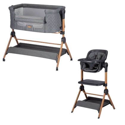Patut co-sleeper si scaun inalt, FreeON, Nest&Feed, 2 in 1, Cu laterala culisanta si roti, Cu raft,Transformabil in scaun de masa, Pana la 9 kg, respectiv, 15 kg, Cu tavita detasabila, Reglabil pe inaltime, 0 luni+, Grey