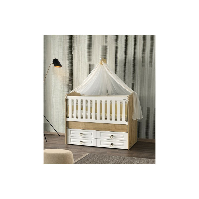 Patut cu leganare si lat. culisabila mykids esla natur alb 130x70