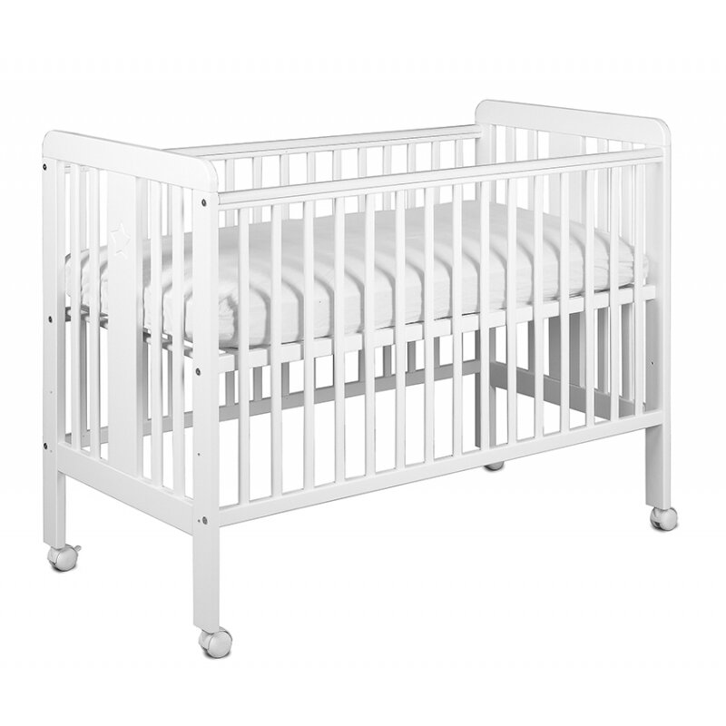 Patut cu roti yappystar din lemn, yappykids, 120x60 cm, alb