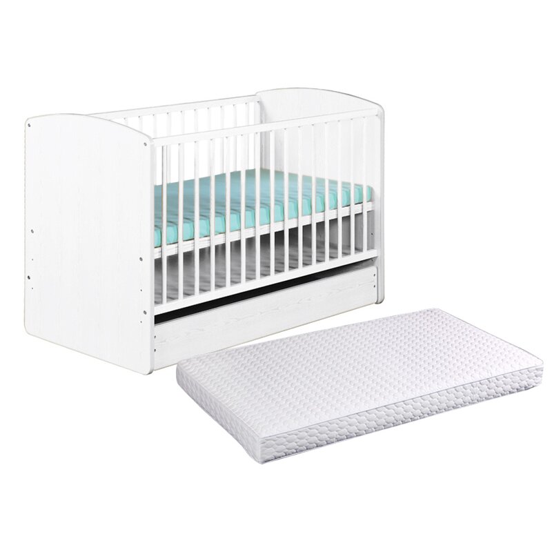 Klups - patut cu sertar karolina ii alb + saltea 10 mykids confort ii